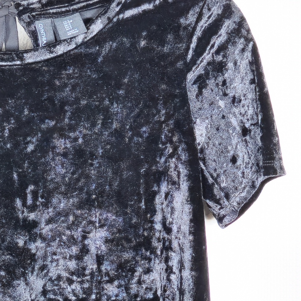 Y2K Cynthia Rowley Womens Black Crushed Velvet Whimsygoth Tie Back Top Small - Picture 3 of 7